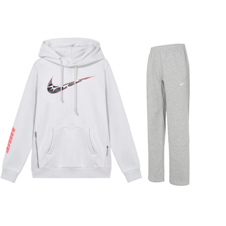 Nike Nike Fleece Lined Hooded Pullover Long Sleeved Mid Rise Elastic Pants Casual Sportswear Unisex Gray