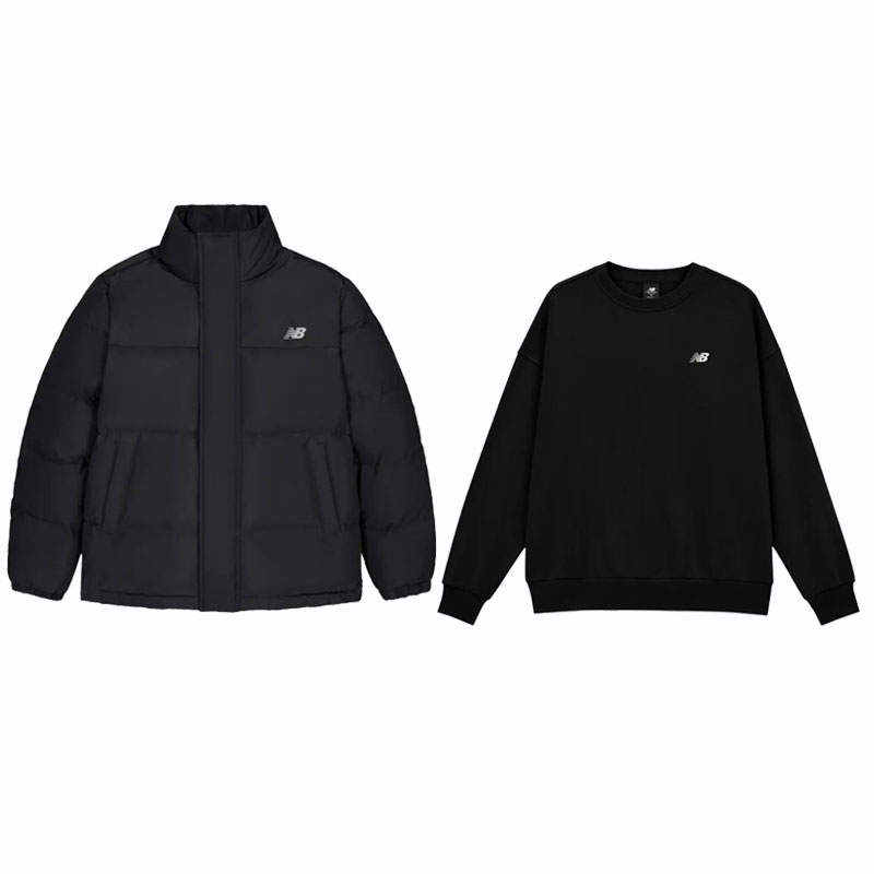 New Balance New Balance Cushion Filled Zip Front Solid Color Crew Neck Long Sleeved Pullover Casual Sportswear Men's Black