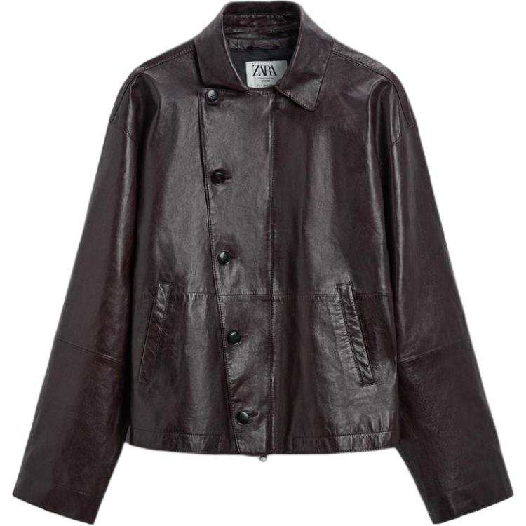 ZARA ZARA Leather Jacket Men's Dark Red Color