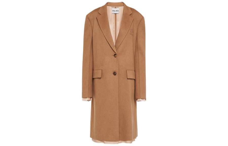 MIU MIU Coats Unisex Camel Brown Lapel Moderate Straight Fit