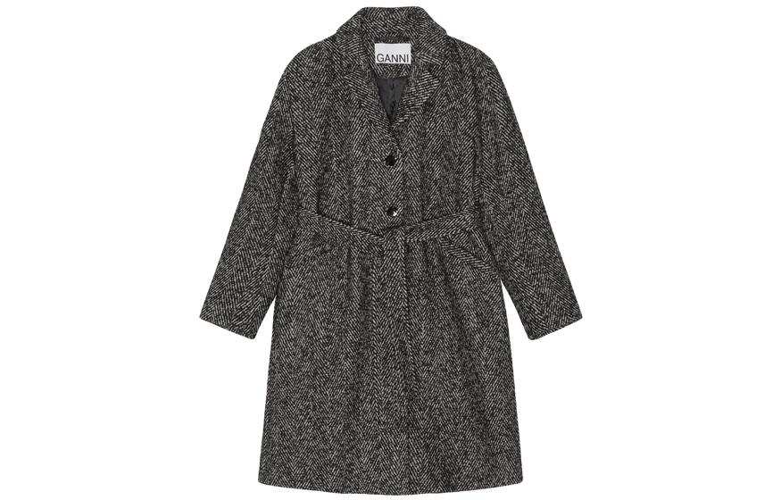 GANNI Tied Waist Mid Length Coat