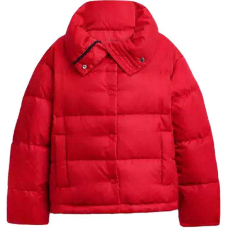 COACH Signature Jacquard Short Puffer In Recycled Polyamide Down Jacket Women's Red