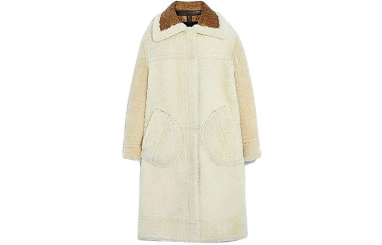 COACH Coats Women's Ivory Lapel Moderate Straight Fit