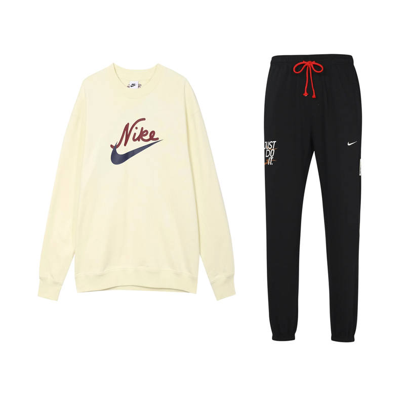 Nike Nike Sportswear Letter Logo Print Crew Neck Sweatshirt Knitted Fabric Elastic Cuff Fleece Lined Pants Casual Sportswear