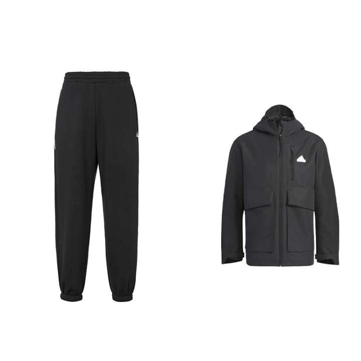Adidas Adidas Zipper Long Sleeved Solid Color Hooded Jacket With Brand Logo, Cuffed And Loose Fit Knitted Fabric Pants