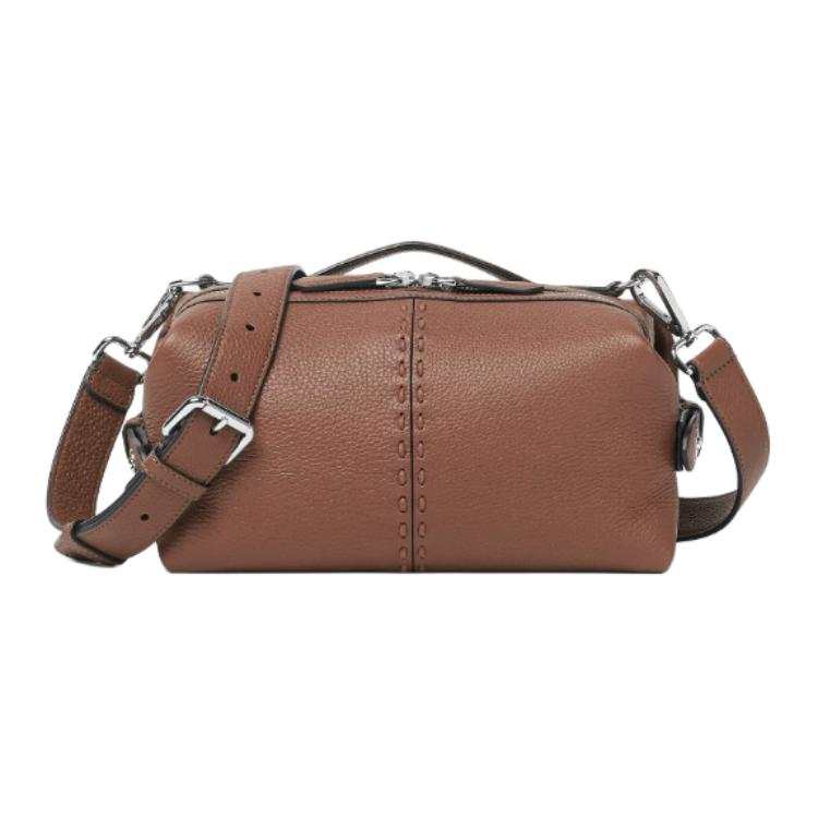 FENDI Selleria Leather Handbag Small Men's Brown
