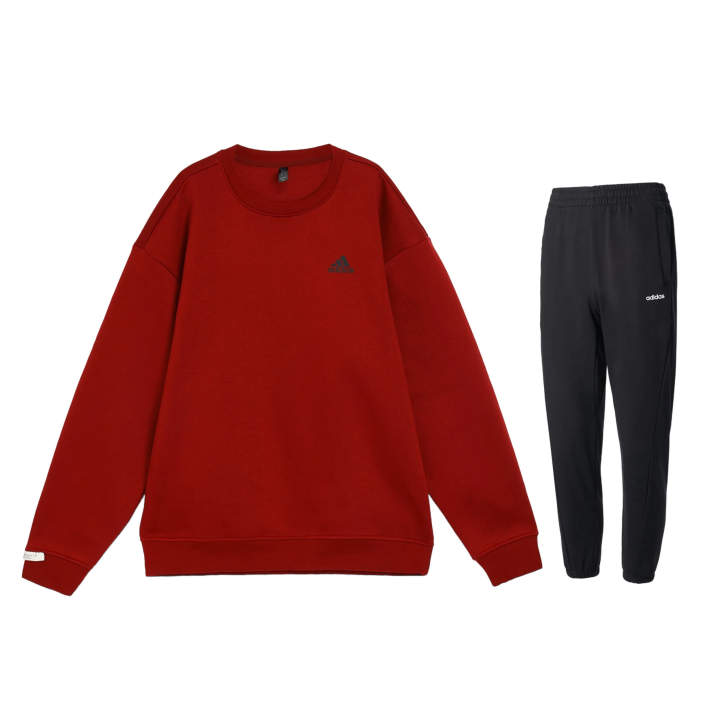 Adidas Adidas Fleece Lined Crew Neck Pullover Long Sleeved Mid Rise Elastic Pants Casual Sportswear Unisex