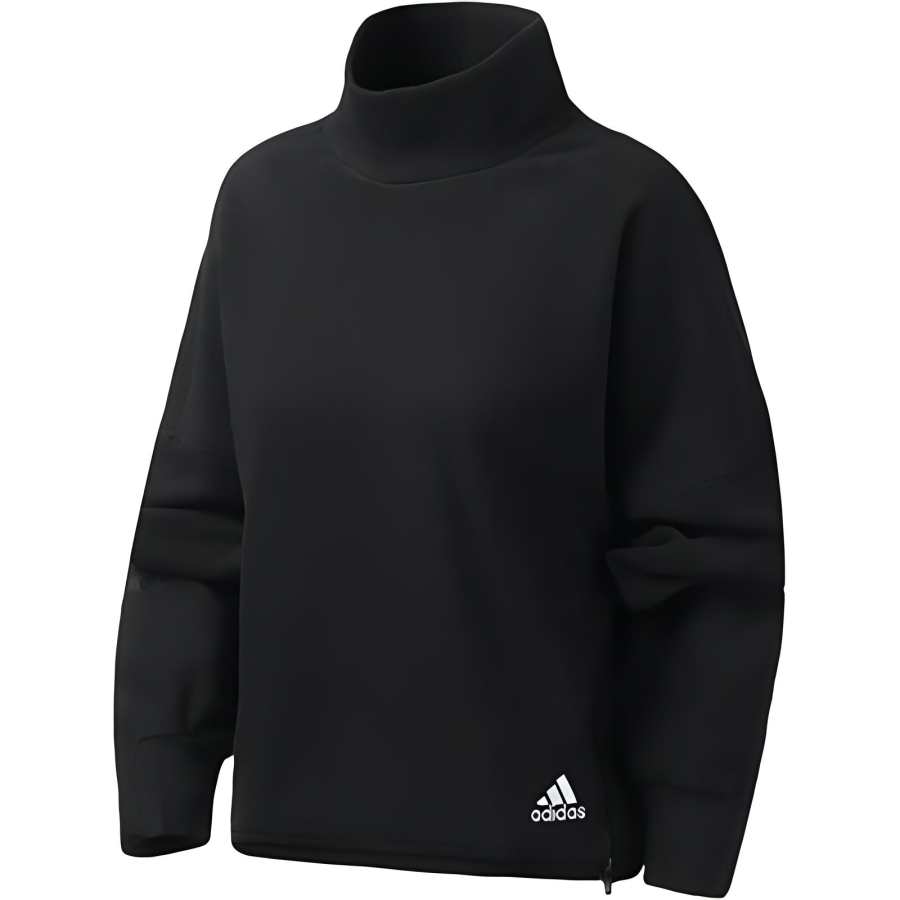 Adidas Adidas Comfortable Fleece Lined Casual Sports Turtleneck Pullover Sweatshirt Women's Black