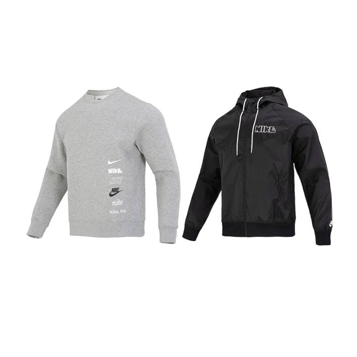 Nike Nike Casual Sportswear Men's Set Gray Top+Black Jacket Crew Neck Moderate