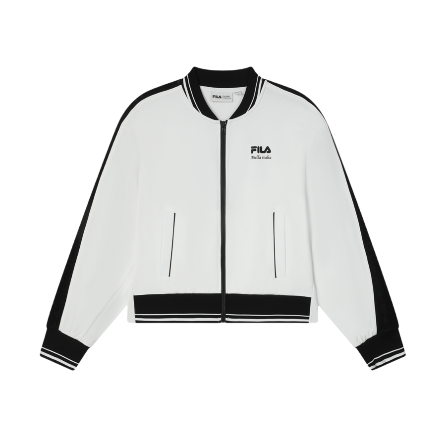 FILA Knitwear Women's Sun White Stand Collar Moderate Cardigan