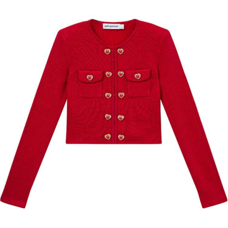Self-portrait Heart Buttoned Knitted Cardigan