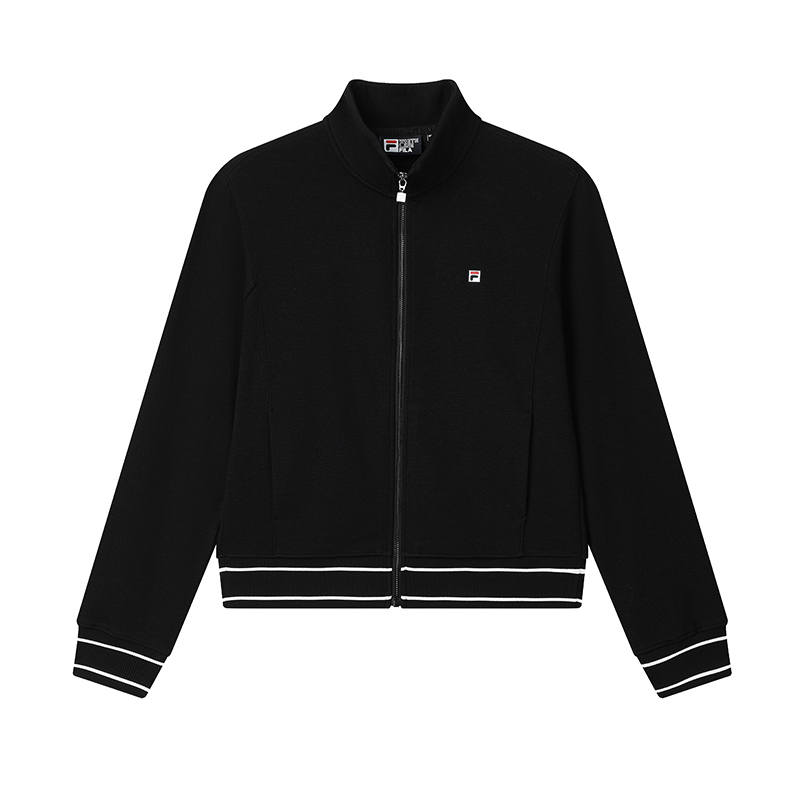 FILA Knitted Fabric Long Sleeved Coat Women's Jet Black