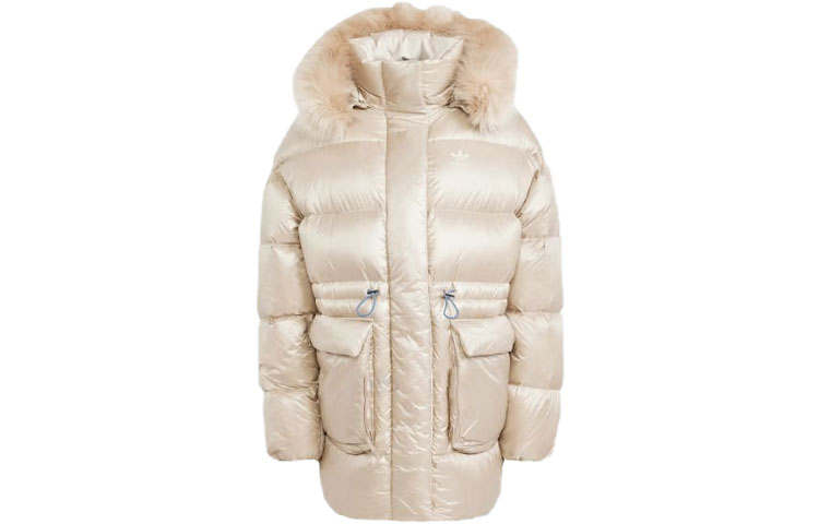 Adidas Originals PUFFED Long Fur Jacket Down Jacket Women's Light Khaki