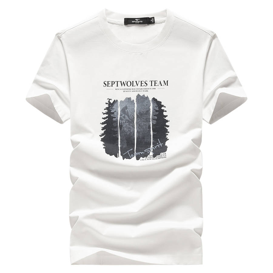 SEPTWOLVES T Shirts Unisex Raw White Crew Neck Moderate Straight Fit