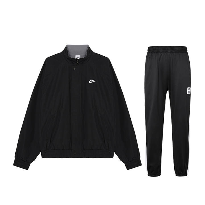 Nike Nike Loose Fit Fleece Lined Solid Color Stand Collar Zipper Long Sleeved Mid Rise Elastic Pants Casual Sportswear Men's