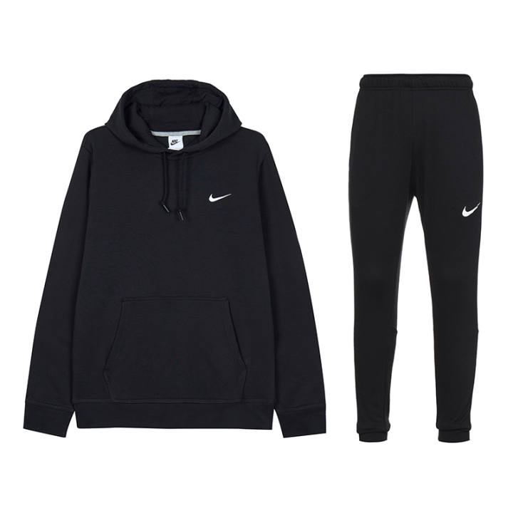 Nike Nike Hooded Fleece Lined Comfortable Long Sleeve Sweatshirt Solid Color Logo Ribbed Cuffed Knit Pants Casual Sportswear