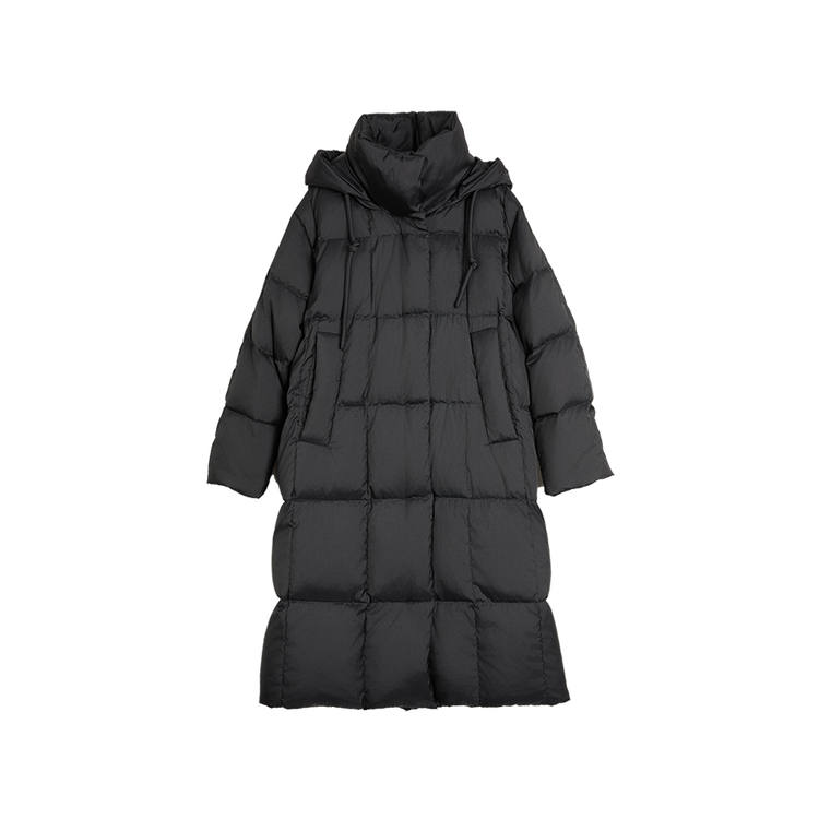 ELLE Down Jackets Women's Black Hooded Moderate Down Coat