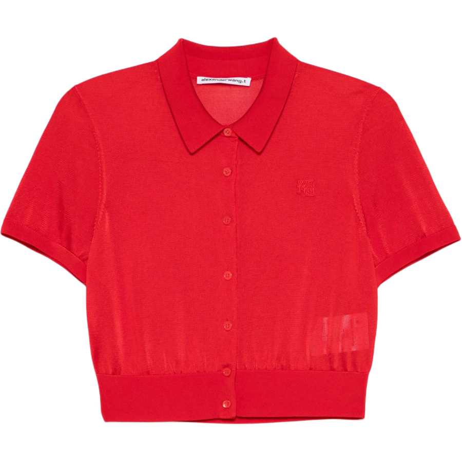Alexander Wang T By Alexander Wang Logo Embroidered Fine Knit Polo Cardigan