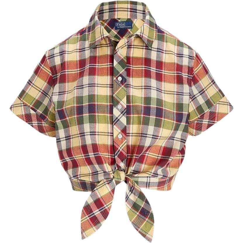 Polo Ralph Lauren Cropped Plaid Tie Front Top