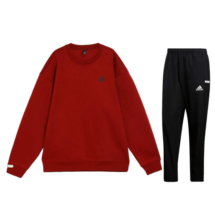 Adidas Adidas Comfortable Fleece Lined Crew Neck Pullover Long Sleeved Mid Rise Elastic Pants Casual Sportswear Unisex