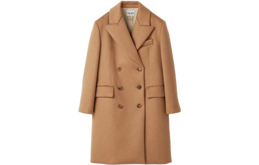 MIU MIU Coats Women's Camel Brown Lapel Moderate Straight Fit