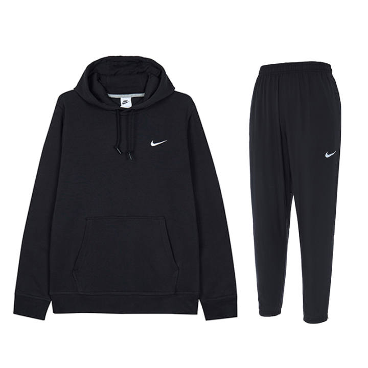 Nike Nike Fleece Lined Hooded Pullover Long Sleeved Mid Rise Straight Fit Elastic Pants Casual Sportswear Men's Black