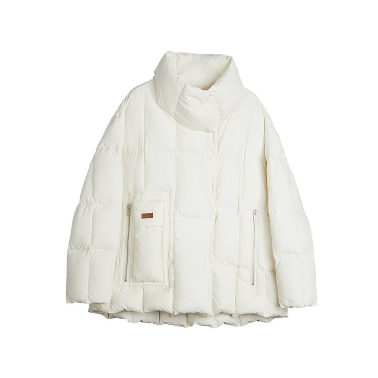 ELLE ELLE Down Jackets Women's Ecru Stand Collar Moderate Quilted Down Jacket
