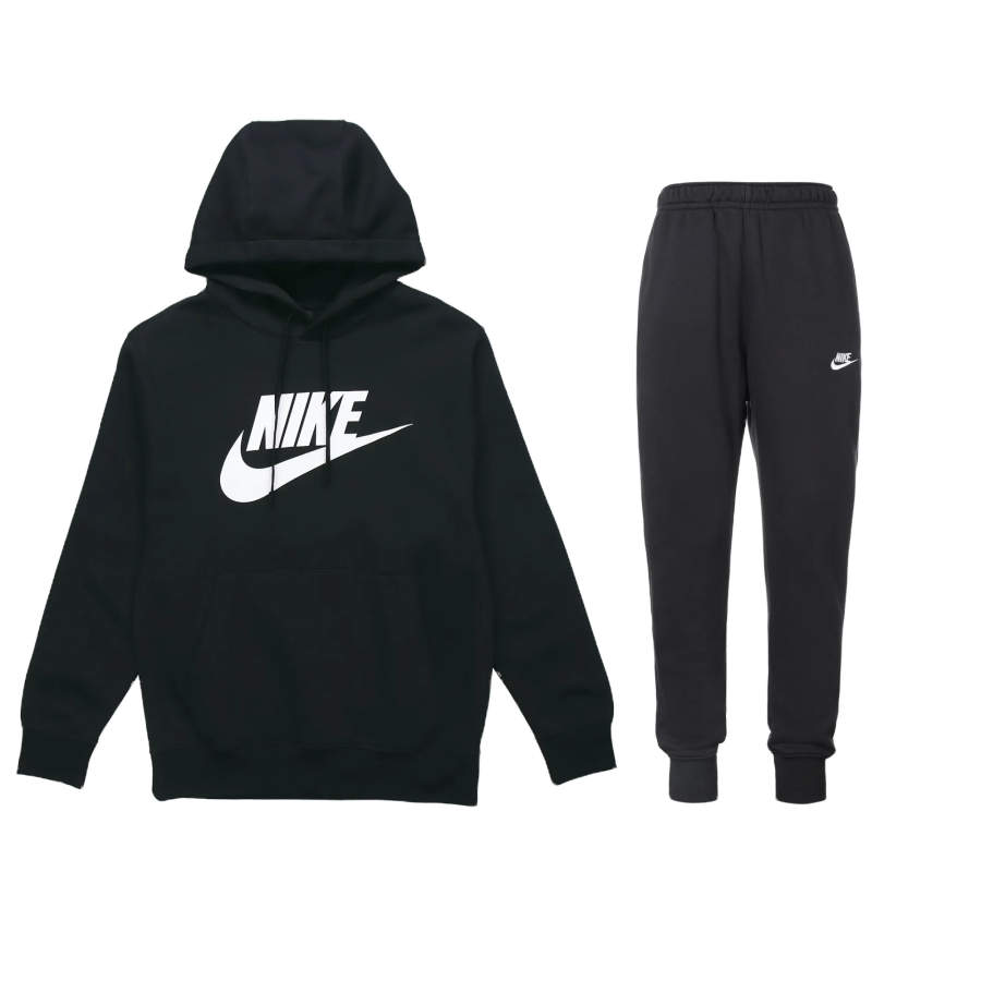 Nike Nike Fleece Lined Hooded Letter Pullover Long Sleeved Mid Rise Lace Up Pants Casual Sportswear Unisex Black