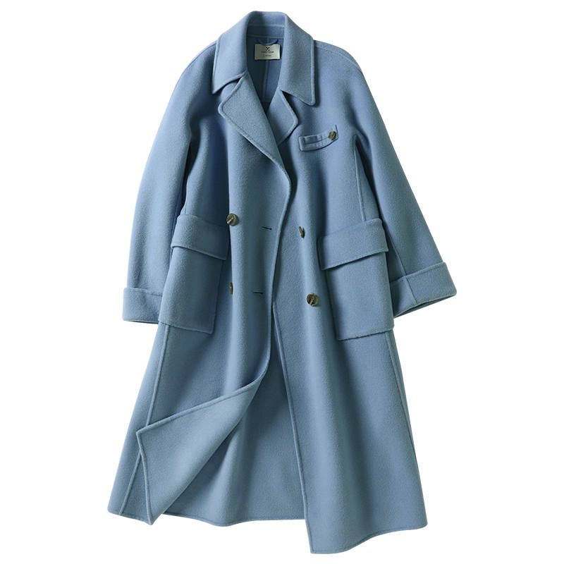 XIANGYING Coats Women's Blue Suit Collar Moderate Straight Fit