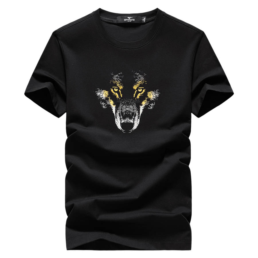 SEPTWOLVES T Shirts Unisex Black Crew Neck Moderate Straight Fit