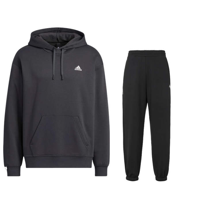 Adidas Adidas Pocket Long Sleeved Thickened And Fleece Lined Sweatshirt With Elastic Cuff Pants Casual Sportswear Unisex Black