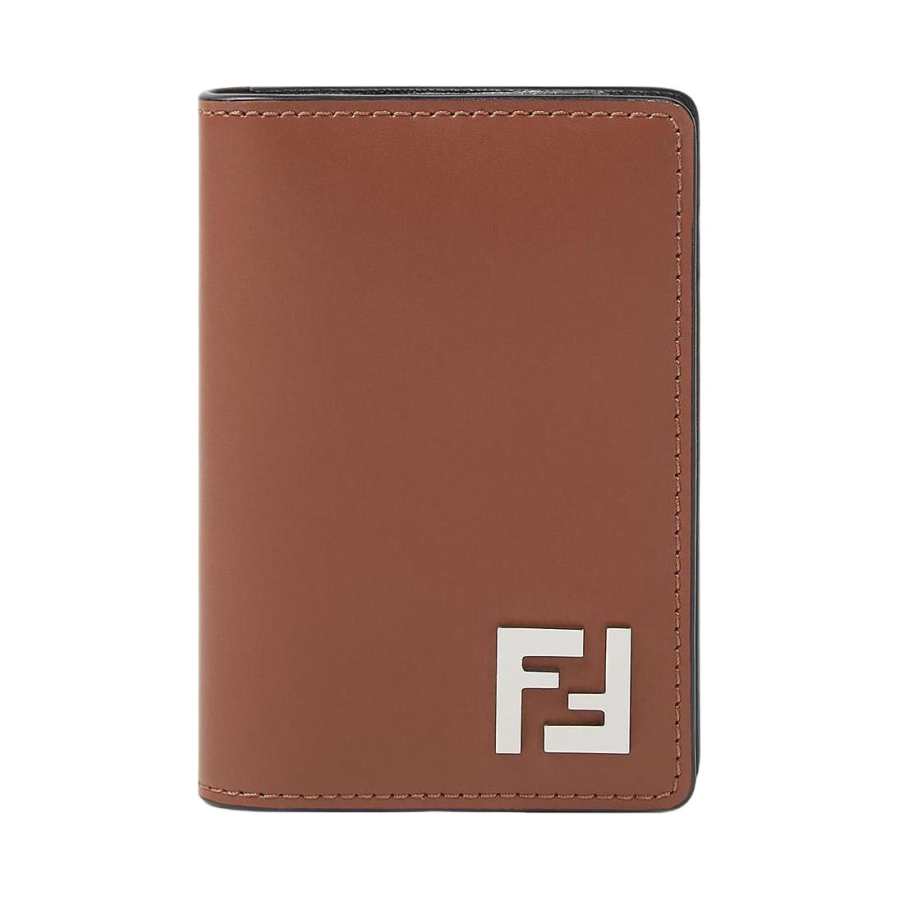 FENDI FF Cow Leather Card Holder Men's Brown