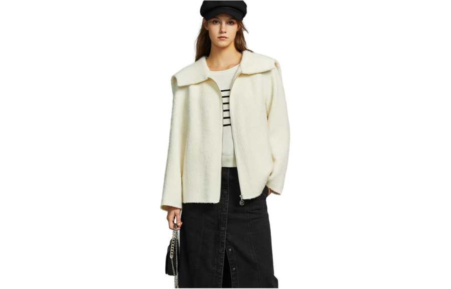 ELLE Coats Women's Ecru Hooded Moderate Straight Fit