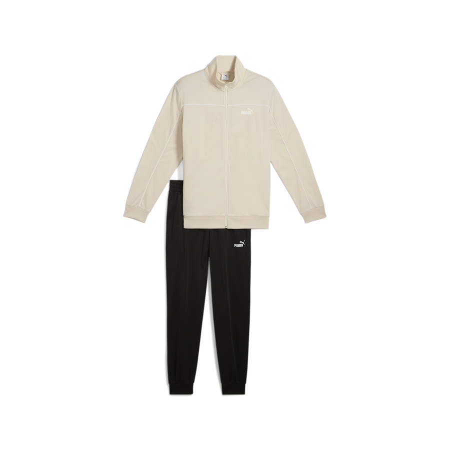 PUMA Casual Sportswear Men's Clothing Sets Beige Top+Black Bottom Stand Collar Moderate