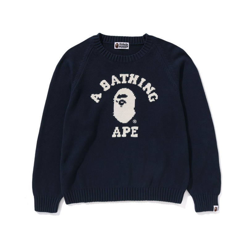 A BATHING APE Bape College Knit Sweater Navy