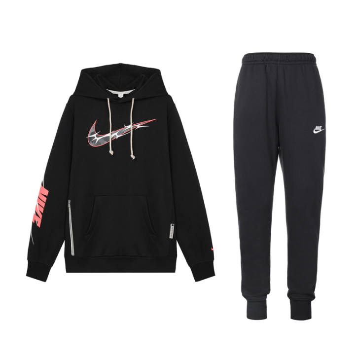 Nike Nike Standard Issue Letter Hooded Fleece Lined Long Sleeved Top With Elastic Mid Rise Cuffed Pants Casual Sportswear