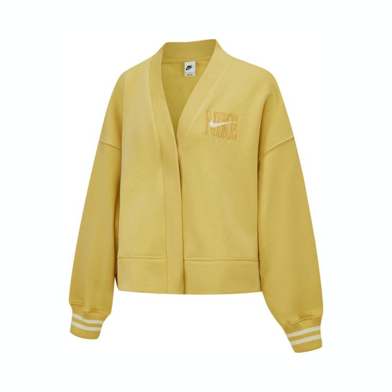 Nike Nike Sportswear Phoenix Fleece SS25 Oversize Brand Logo Letter Fleece Lined Cardigan Long Sleeved Jacket Women's Yellow