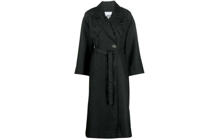 GANNI Coats Women's Charcoal Black Suit Collar Moderate