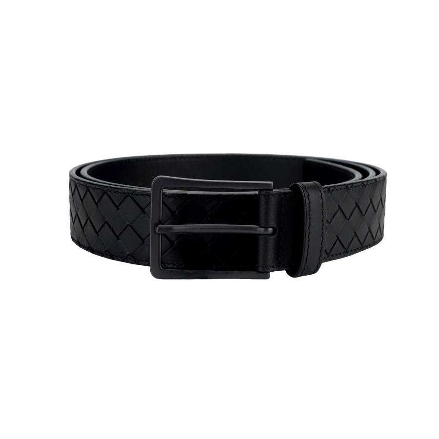 Bottega Veneta Cow Leather Belts Men's Black Width 3.5cm
