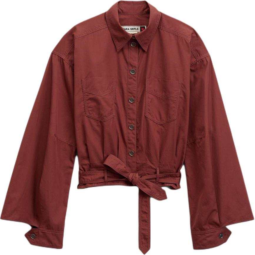 ZARA Shirts Women's Dark Red Lapel Moderate