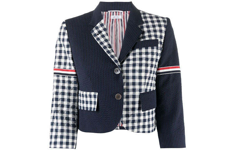 THOM BROWNE Business Suits Women's Marine Blue Suit Collar Moderate Straight Fit