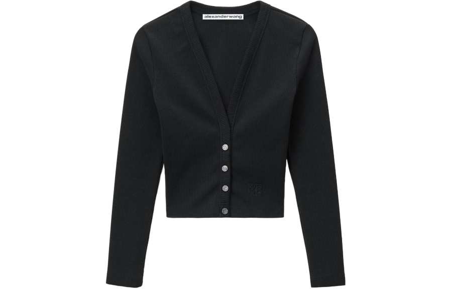 Alexander Wang Logo Embossed Cropped V Neck Cardigan