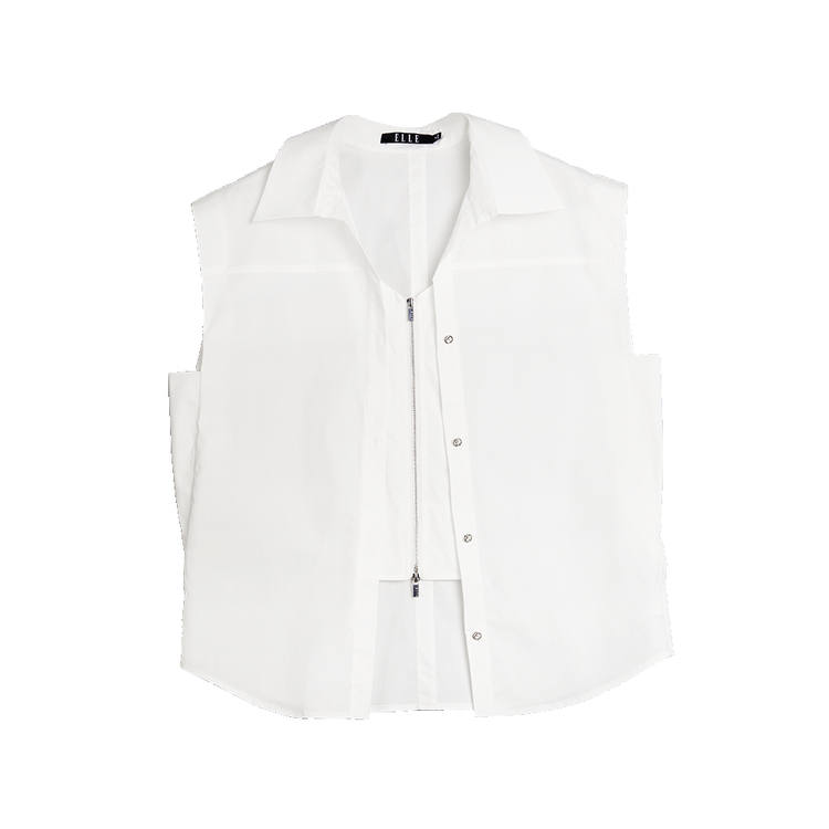 ELLE Shirts Women's White Lapel Moderate Mock Two Piece