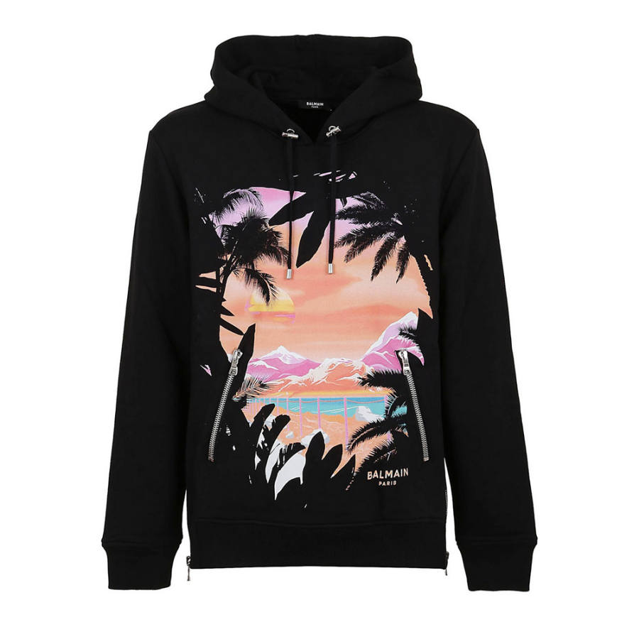 BALMAIN BALMAIN Sweatshirts Men's Black Hooded Moderate Regular