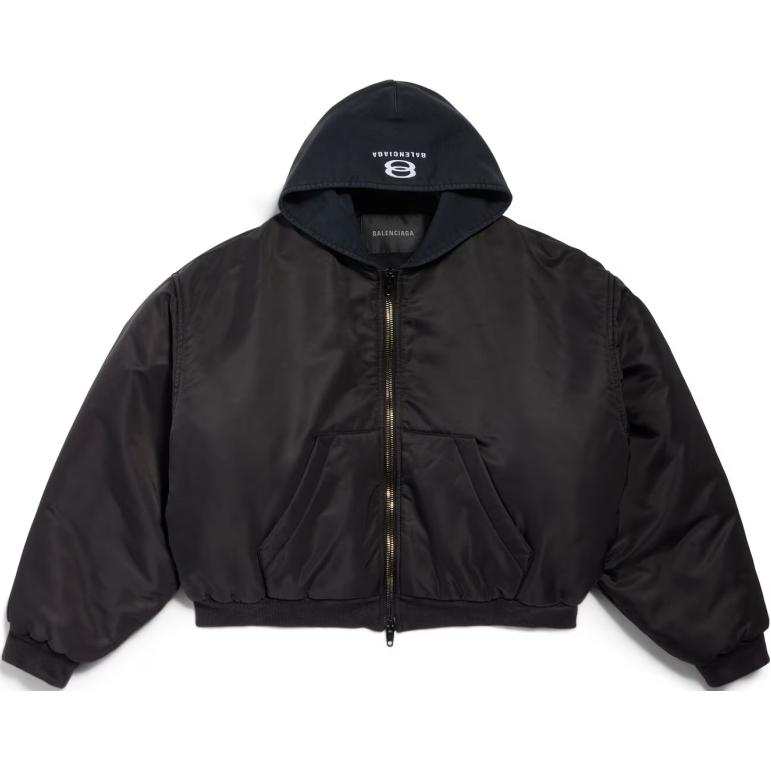 Balenciaga Logo Embroidered Hooded Bomber Jacket