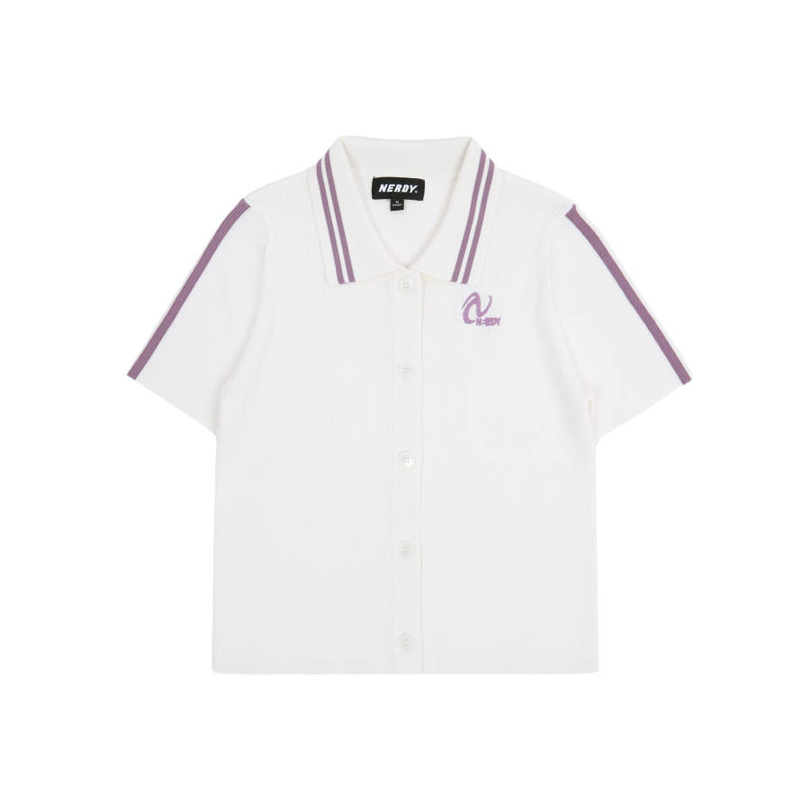 Nerdy Knitwear Women's White Polo Collar Moderate Cardigan