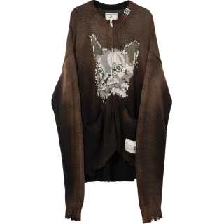 Maison Mihara Yasuhiro Cat face Distressed Zip up Cardigan