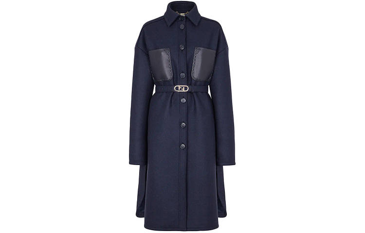 FENDI Coats Women's Dark Blue Lapel Moderate Straight Fit