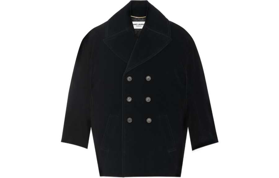 SAINT LAURENT 【Previous Season】YSL-embroidered notched lapels peacoat