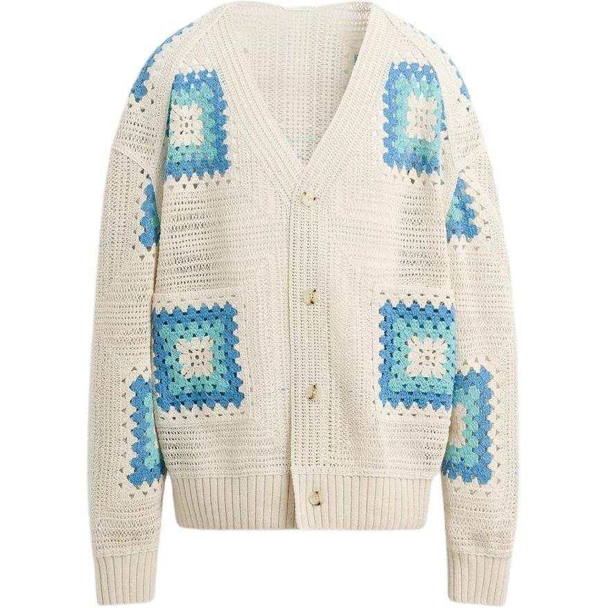 ZARA Knitwear Men's Sky Blue V Neck Moderate Cardigan